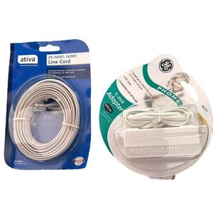 GE General Electric 5-Jack Adapter White Phone Line 86131 & 25 Foot Cord - NEW